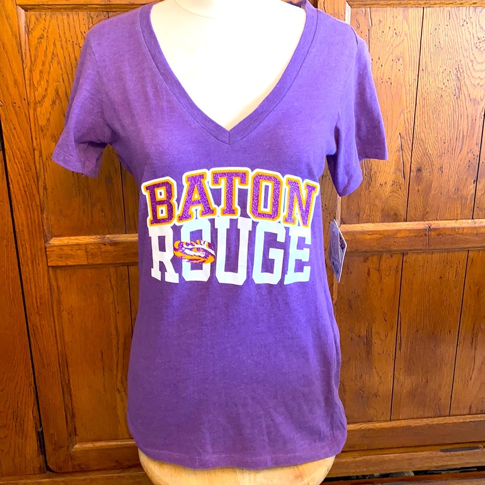 🔥NWT💜BATON ROUGE LSU Purple/Gold/White Tee with Shimmer💛Small